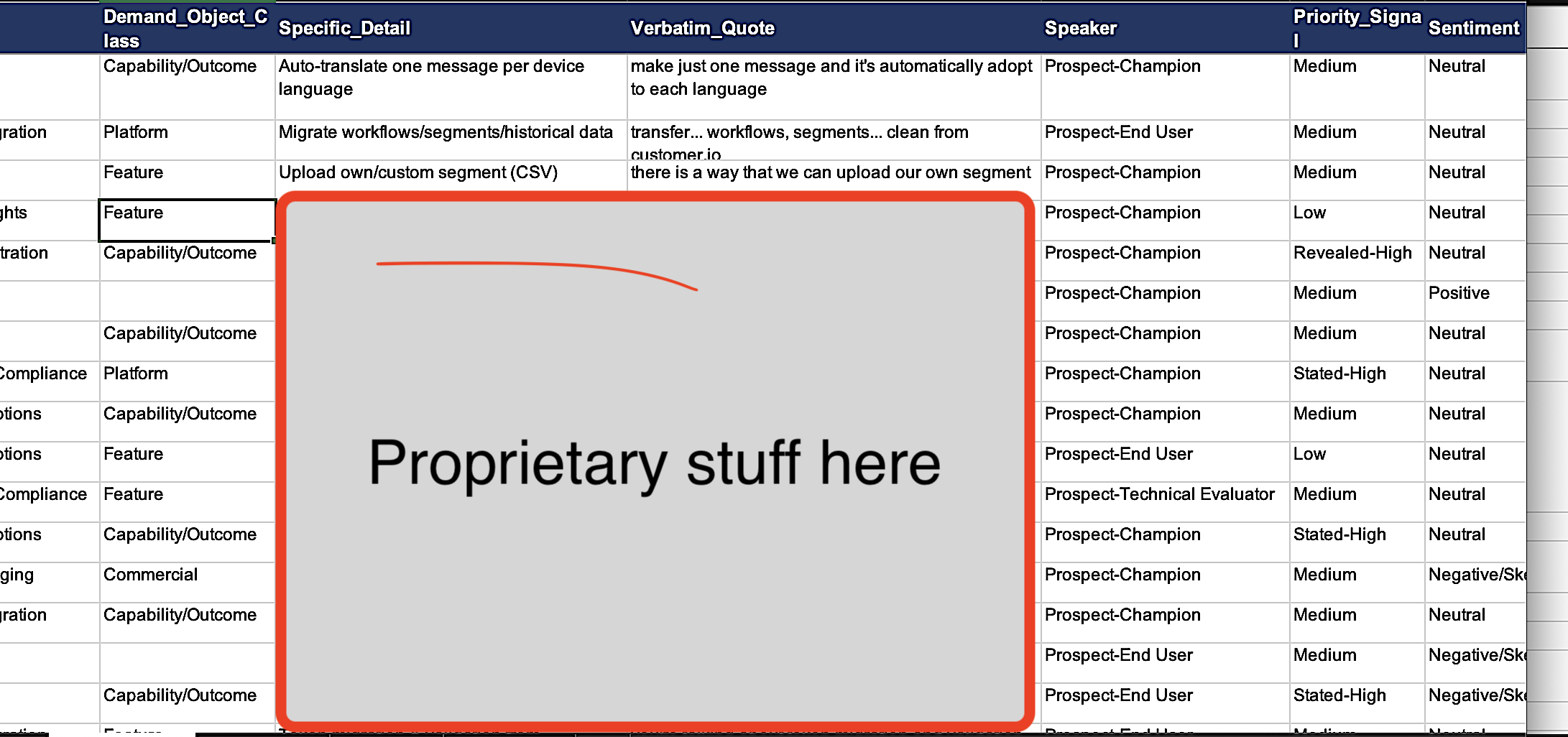 Signal_Data tab — coded signals with verbatim quotes