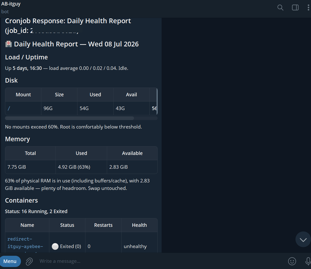 Daily health report on Telegram