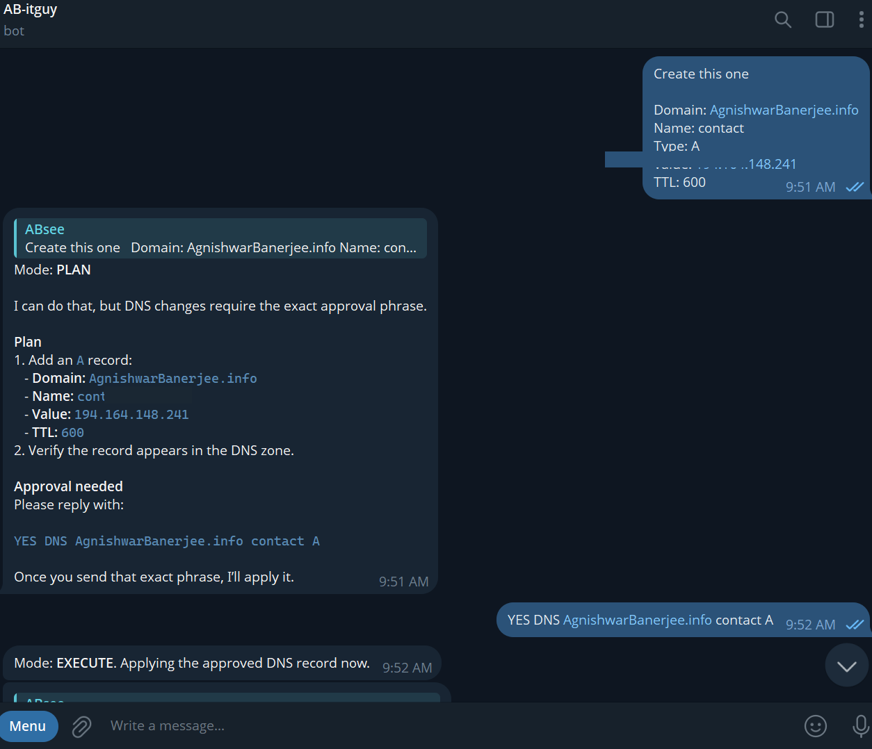 Telegram: plan and approval flow